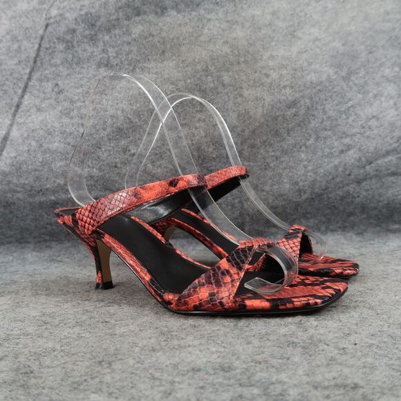 Marc Fisher Shoes - Marc Fisher Shoes Womens 7.5 Mule Sandal Kitten Heel Snake Double Strap Leather